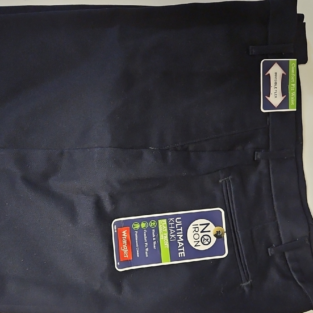 Wrangler Dark Navy Flat-Front Chinos